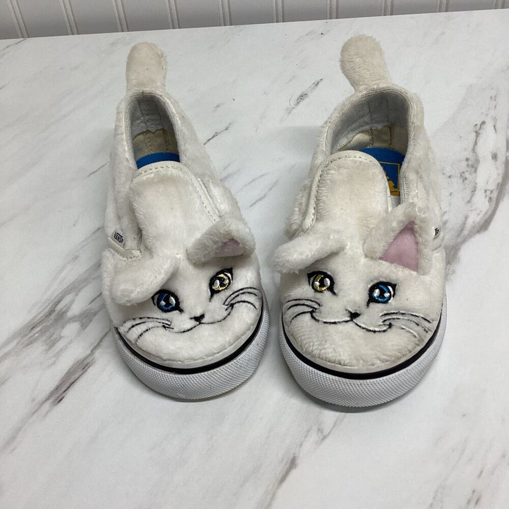 Vans Toddler Shoes Sneakers Slip On White Cat Kitten Kitty 9.5 New *E